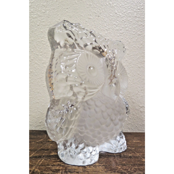 Vintage Viking Clear & Frosted Glass Owl Paperweight 5.5" Mid Century Modern MCM - Picture 6 of 6